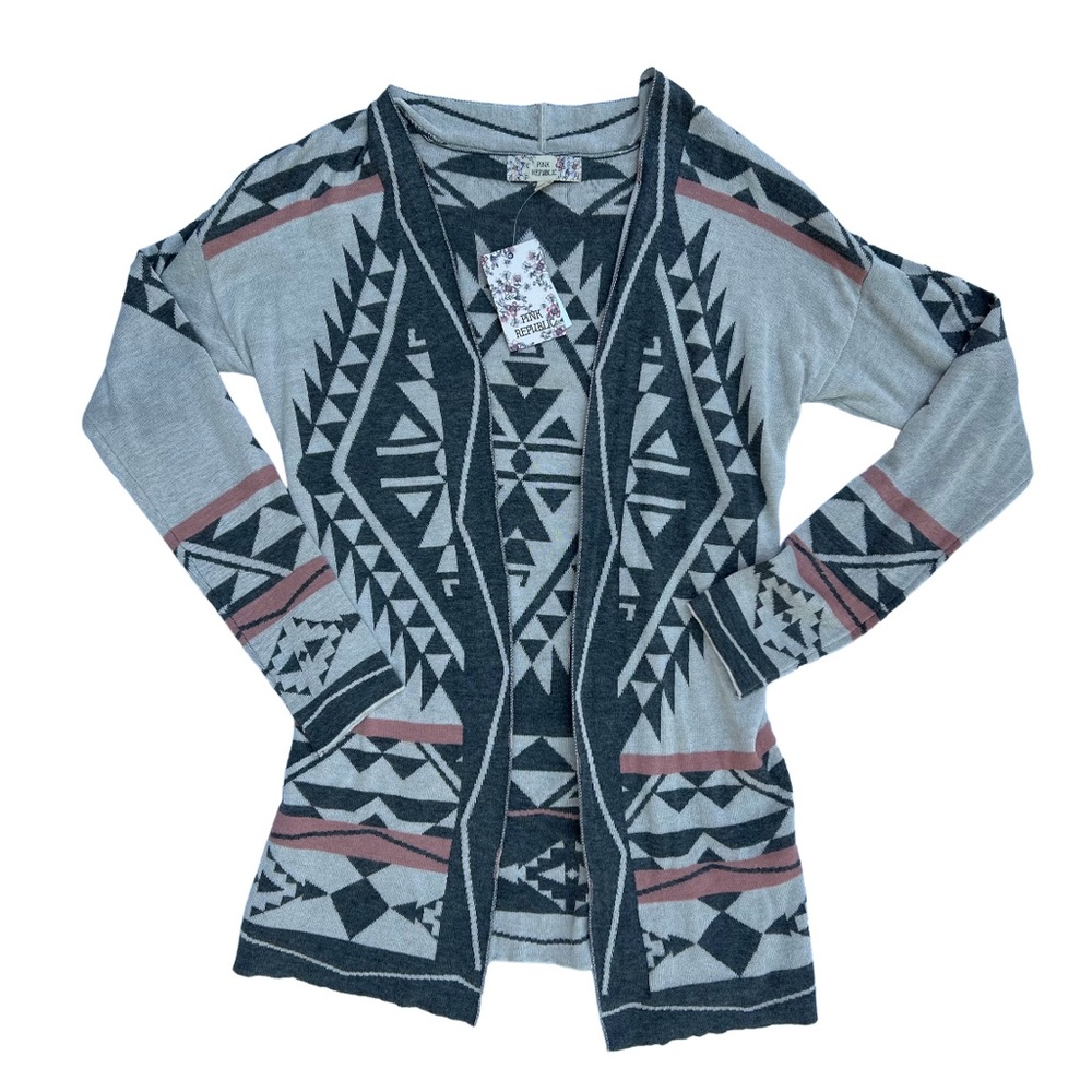 Pink Republic Boho Aztec Design Cardigan Sweater Size M NWT